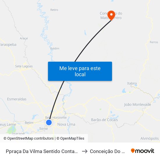 Ppraça Da Vilma Sentido Contagem/Betim/Barreiro to Conceição Do Mato Dentro map