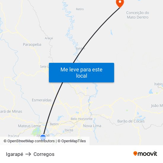 Igarapé to Corregos map