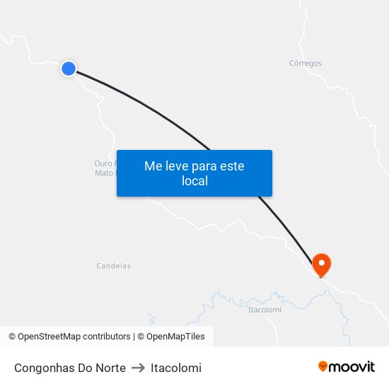 Congonhas Do Norte to Itacolomi map