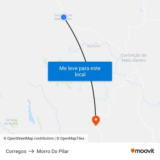 Corregos to Morro Do Pilar map