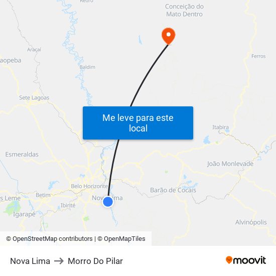 Nova Lima to Morro Do Pilar map