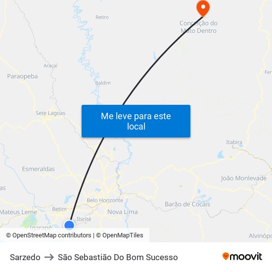 Sarzedo to São Sebastião Do Bom Sucesso map