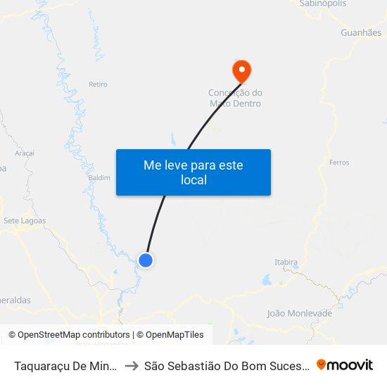 Taquaraçu De Minas to São Sebastião Do Bom Sucesso map