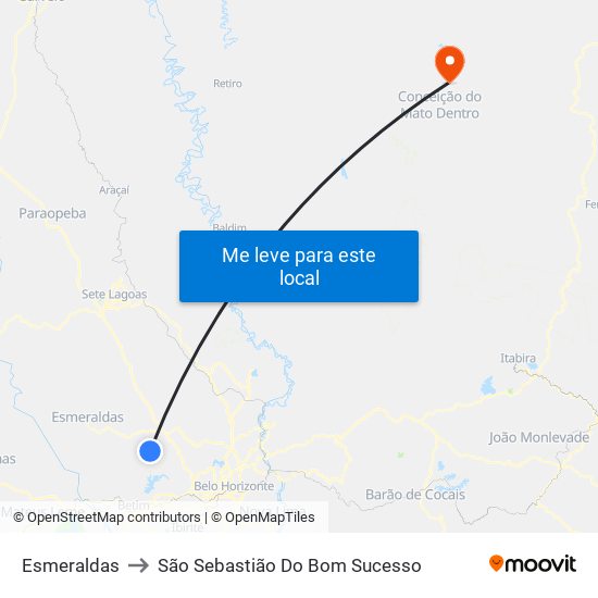 Esmeraldas to São Sebastião Do Bom Sucesso map