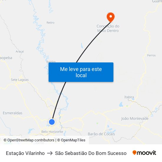 Estação Vilarinho to São Sebastião Do Bom Sucesso map