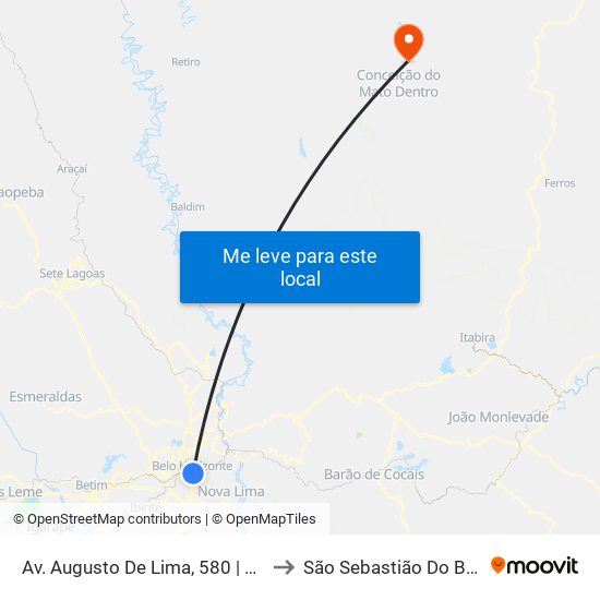 Av. Augusto De Lima, 580 | Mercado Central to São Sebastião Do Bom Sucesso map