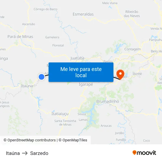 Itaúna to Sarzedo map