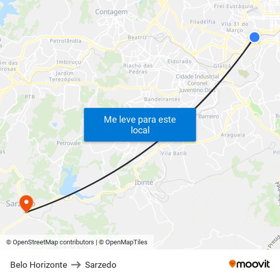 Belo Horizonte to Sarzedo map