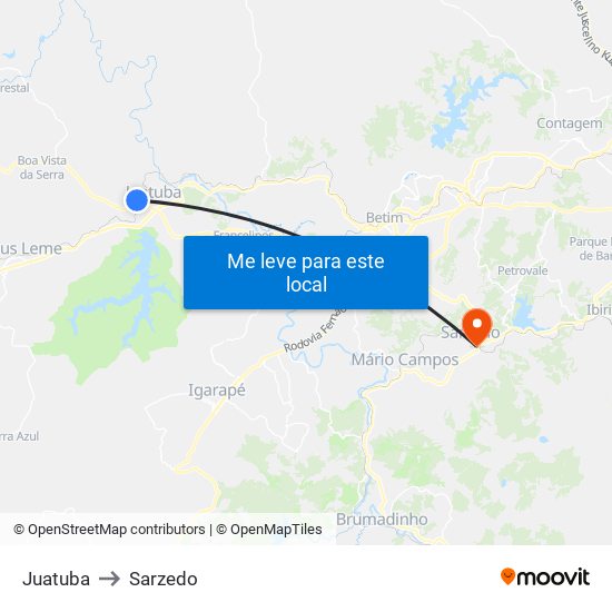 Juatuba to Sarzedo map