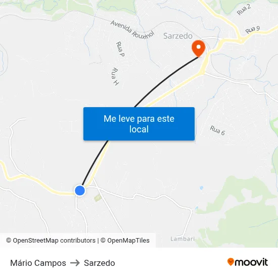 Mário Campos to Sarzedo map