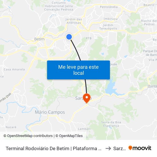 Terminal Rodoviário De Betim | Plataforma B1 - Sentido Bairro to Sarzedo map