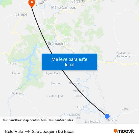 Belo Vale to São Joaquim De Bicas map