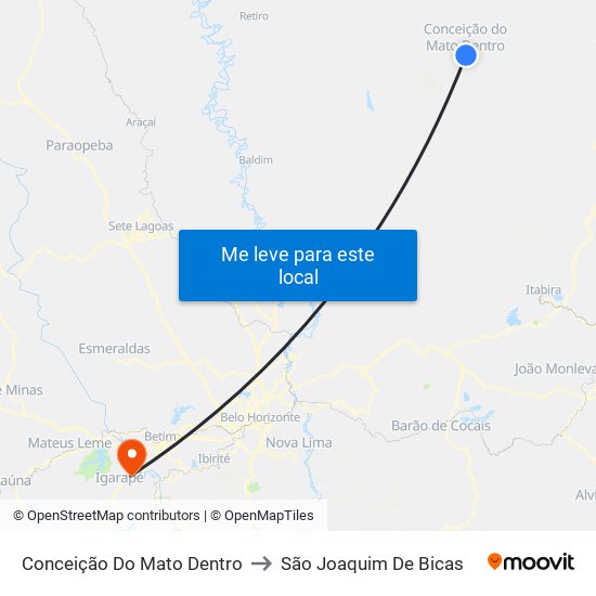 Conceição Do Mato Dentro to São Joaquim De Bicas map