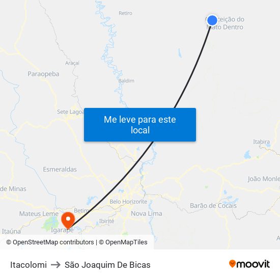 Itacolomi to São Joaquim De Bicas map