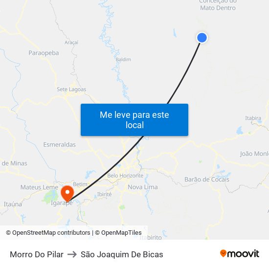 Morro Do Pilar to São Joaquim De Bicas map