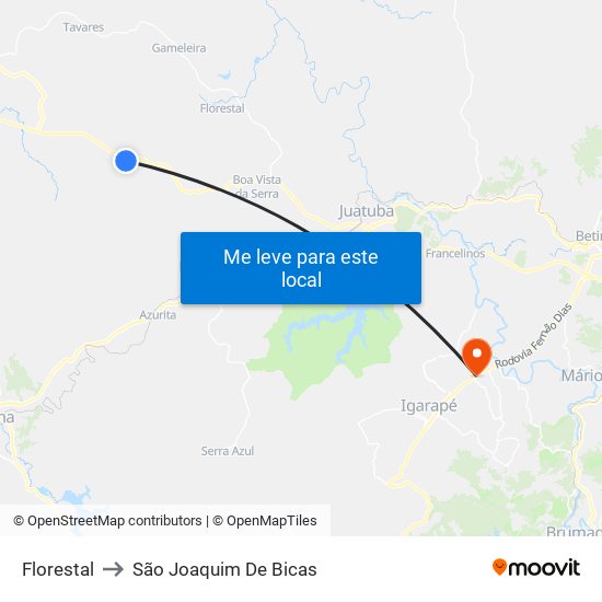 Florestal to São Joaquim De Bicas map
