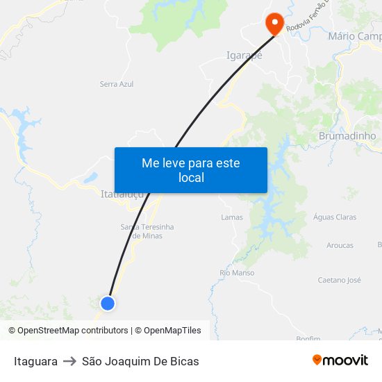 Itaguara to São Joaquim De Bicas map