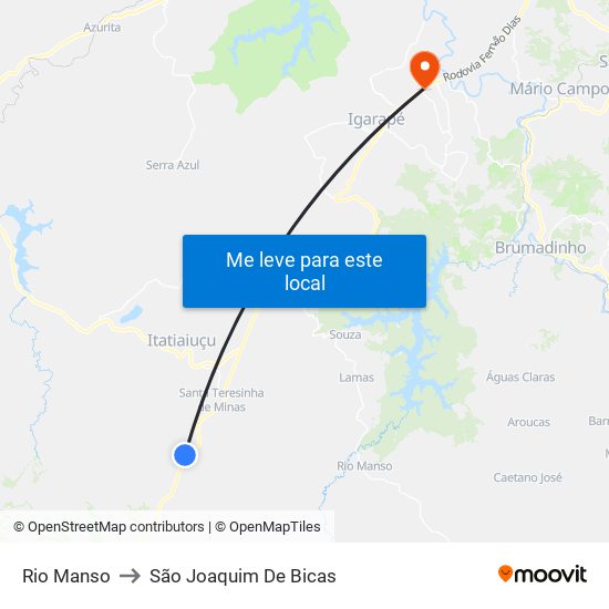 Rio Manso to São Joaquim De Bicas map