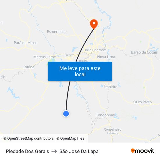 Piedade Dos Gerais to São José Da Lapa map