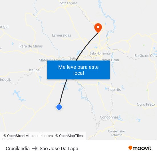 Crucilândia to São José Da Lapa map