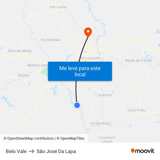 Belo Vale to São José Da Lapa map