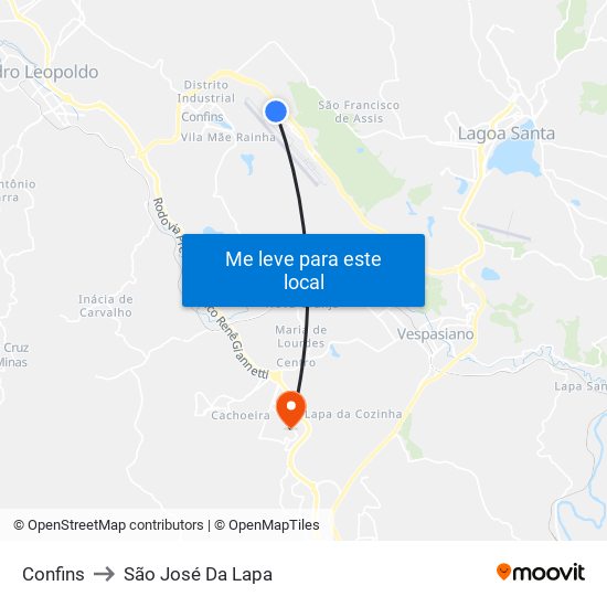 Confins to São José Da Lapa map