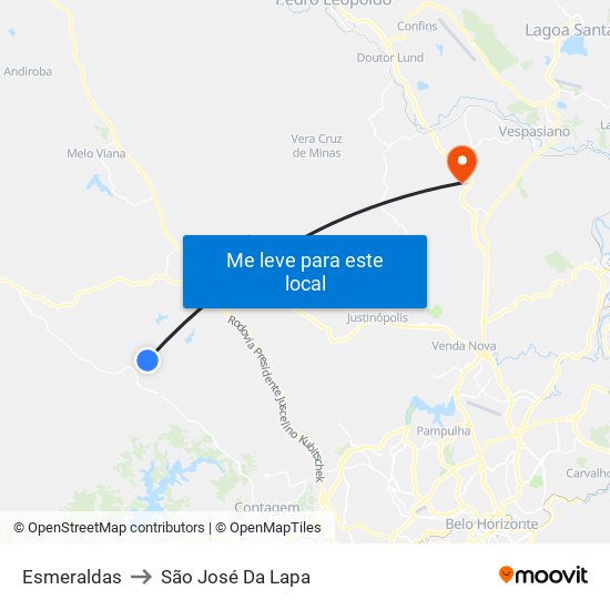 Esmeraldas to São José Da Lapa map