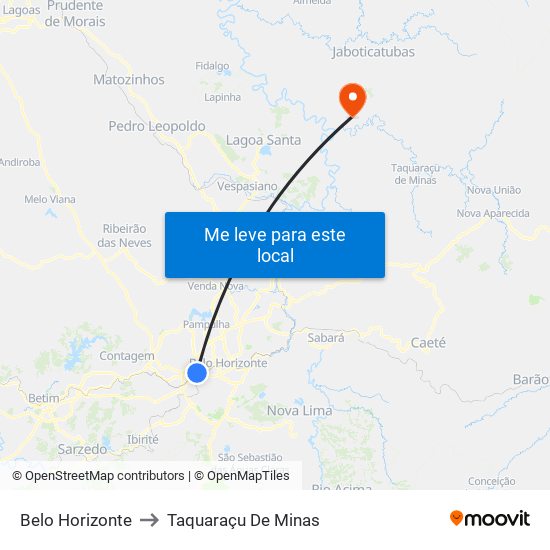 Belo Horizonte to Taquaraçu De Minas map