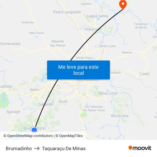 Brumadinho to Taquaraçu De Minas map