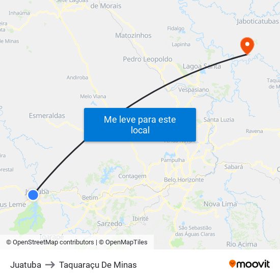 Juatuba to Taquaraçu De Minas map