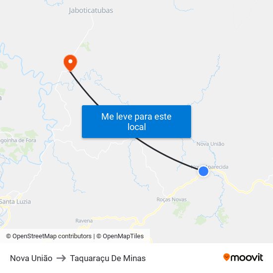 Nova União to Taquaraçu De Minas map