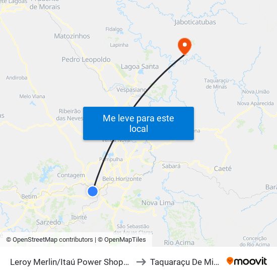 Leroy Merlin/Itaú Power Shopping to Taquaraçu De Minas map