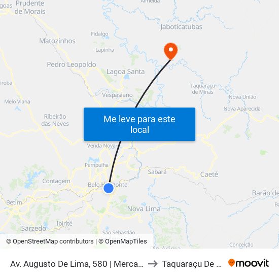 Av. Augusto De Lima, 580 | Mercado Central to Taquaraçu De Minas map