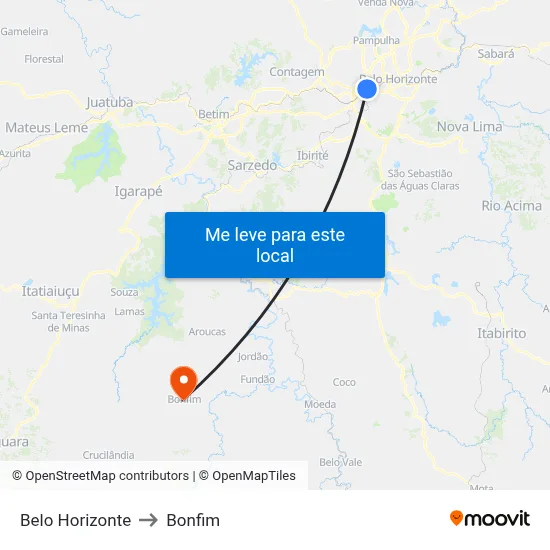 Belo Horizonte to Bonfim map