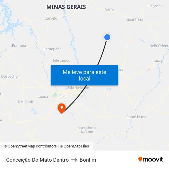 Conceição Do Mato Dentro to Bonfim map