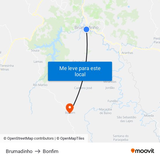 Brumadinho to Bonfim map