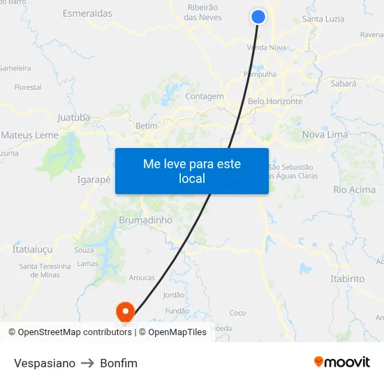Vespasiano to Bonfim map