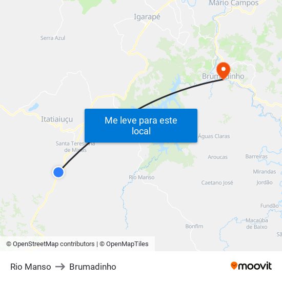 Rio Manso to Brumadinho map