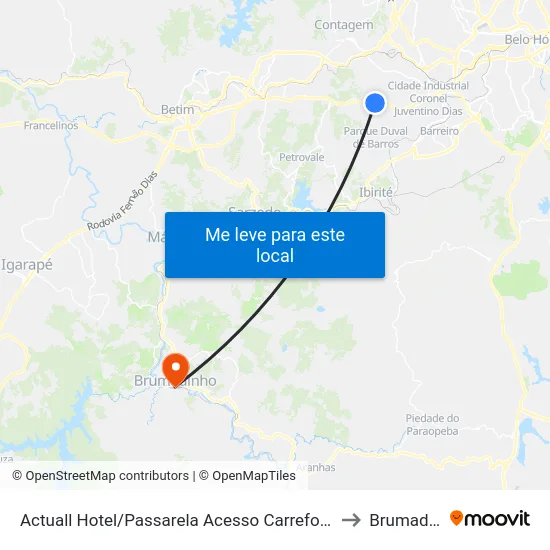 Actuall Hotel/Passarela Acesso Carrefour Contagem to Brumadinho map