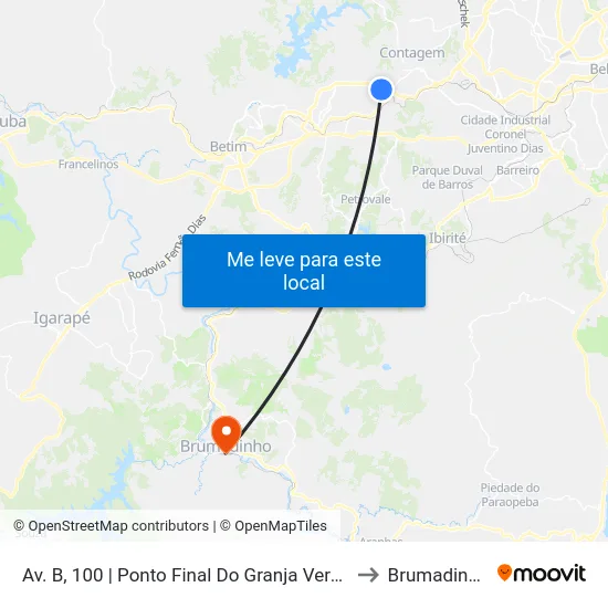 Av. B, 100 | Ponto Final Do Granja Verde to Brumadinho map