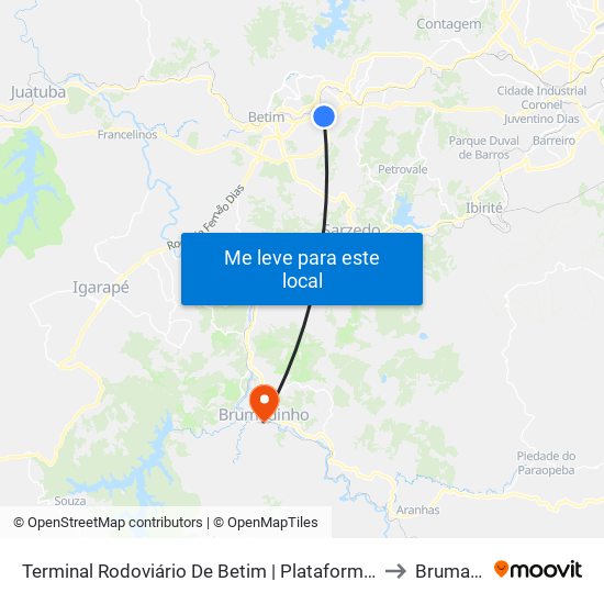 Terminal Rodoviário De Betim | Plataforma B1 - Sentido Bairro to Brumadinho map