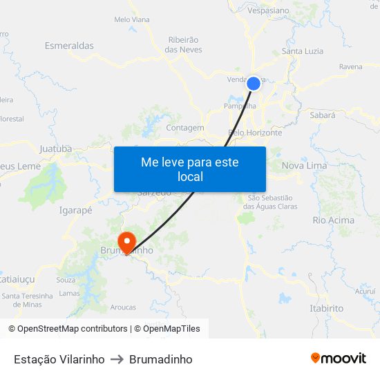 Estação Vilarinho to Brumadinho map