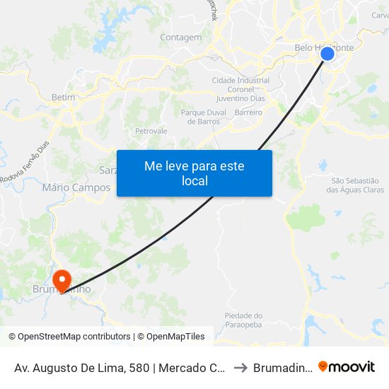 Av. Augusto De Lima, 580 | Mercado Central to Brumadinho map