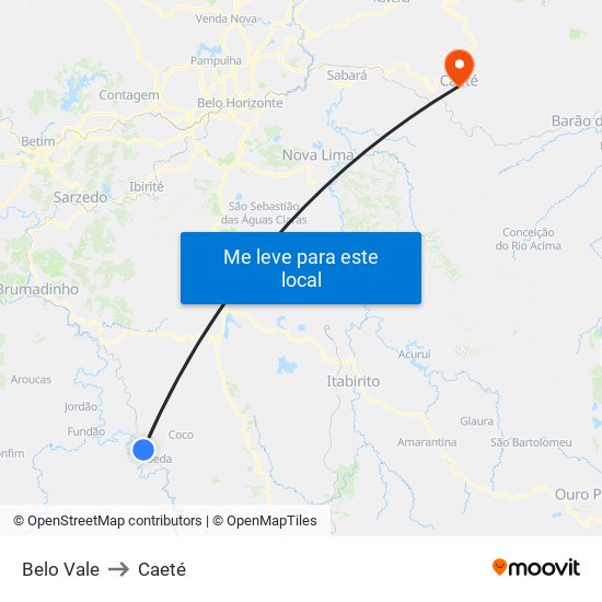 Belo Vale to Caeté map