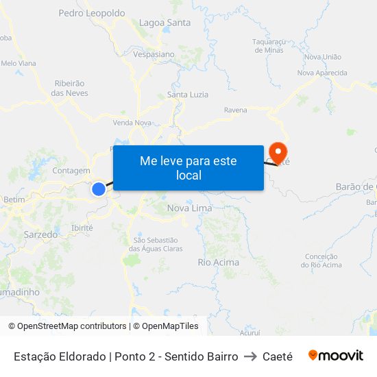 Estação Eldorado | Ponto 2 - Sentido Bairro to Caeté map