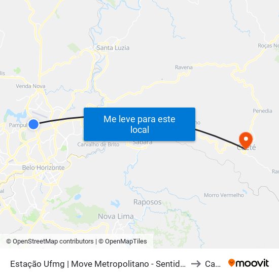 Estação Ufmg | Move Metropolitano - Sentido Centro to Caeté map