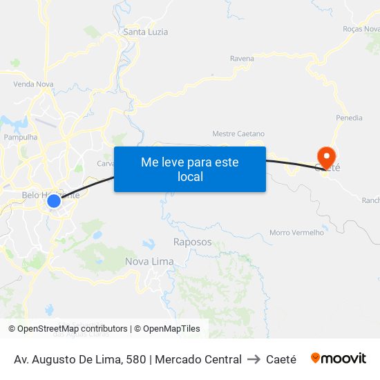 Av. Augusto De Lima, 580 | Mercado Central to Caeté map