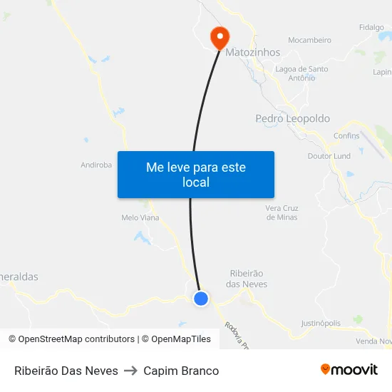 Ribeirão Das Neves to Capim Branco map