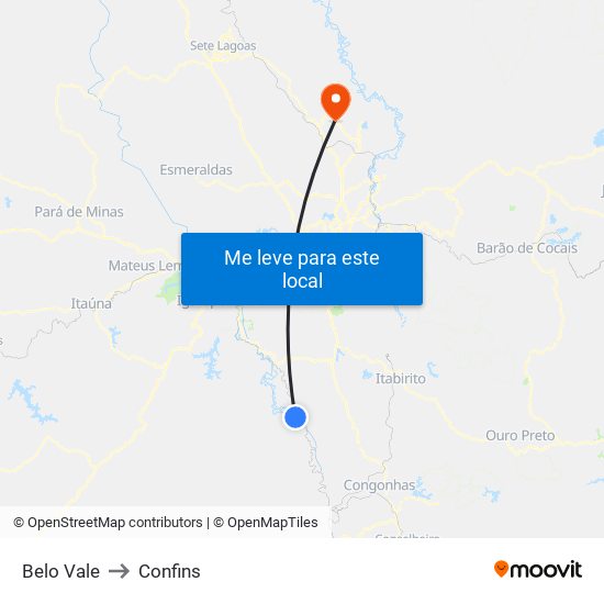 Belo Vale to Confins map