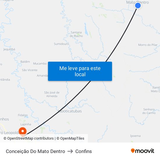 Conceição Do Mato Dentro to Confins map